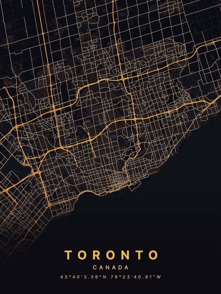 Toronto Ontario Canada Black And Gold Map