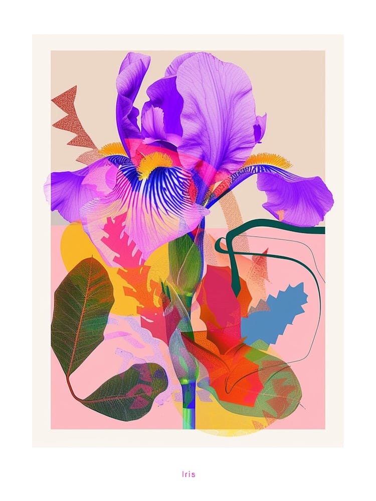 Iris 4 Neon Flower Collage Poster
