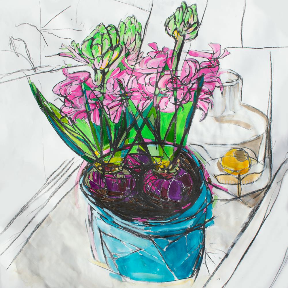 Pink Hyacinths in the Kitchen Still Life