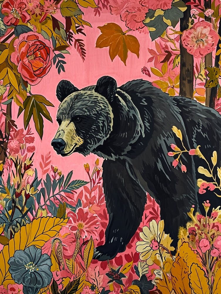 Floral Animal Painting Grizzly Bear 3