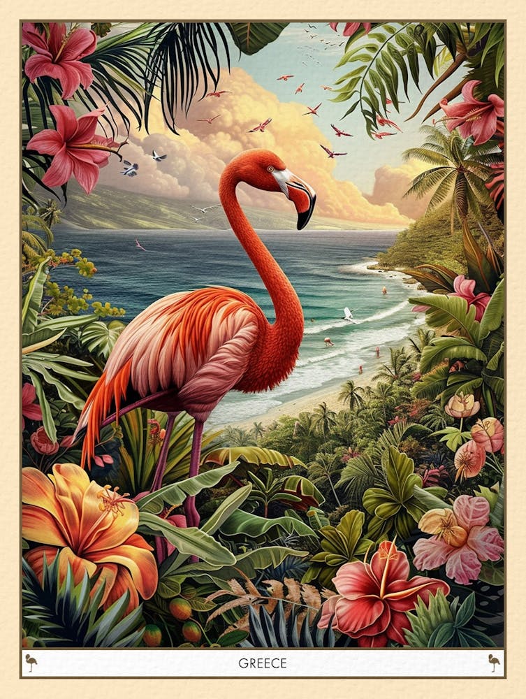 Greater Flamingo Greece Tropical Illustration 7 Poster