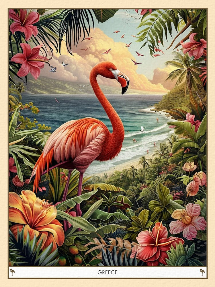 Greater Flamingo Greece Tropical Illustration 7 Poster