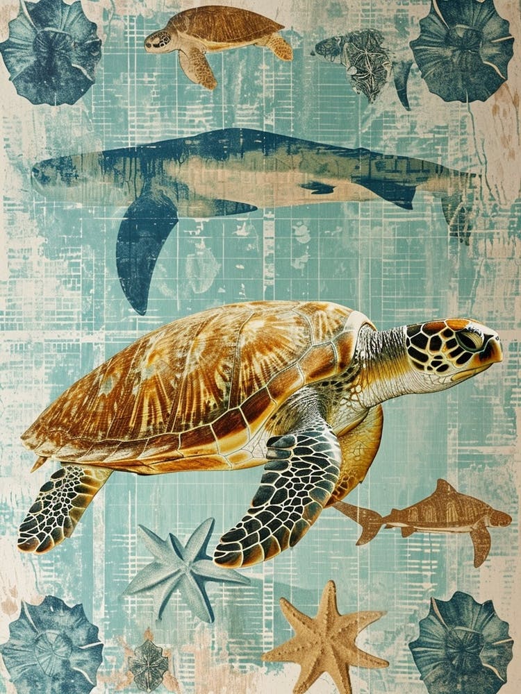 Sea Turtle Screenprint Sea Scape Art Print by Energy of the Sea – Fy!