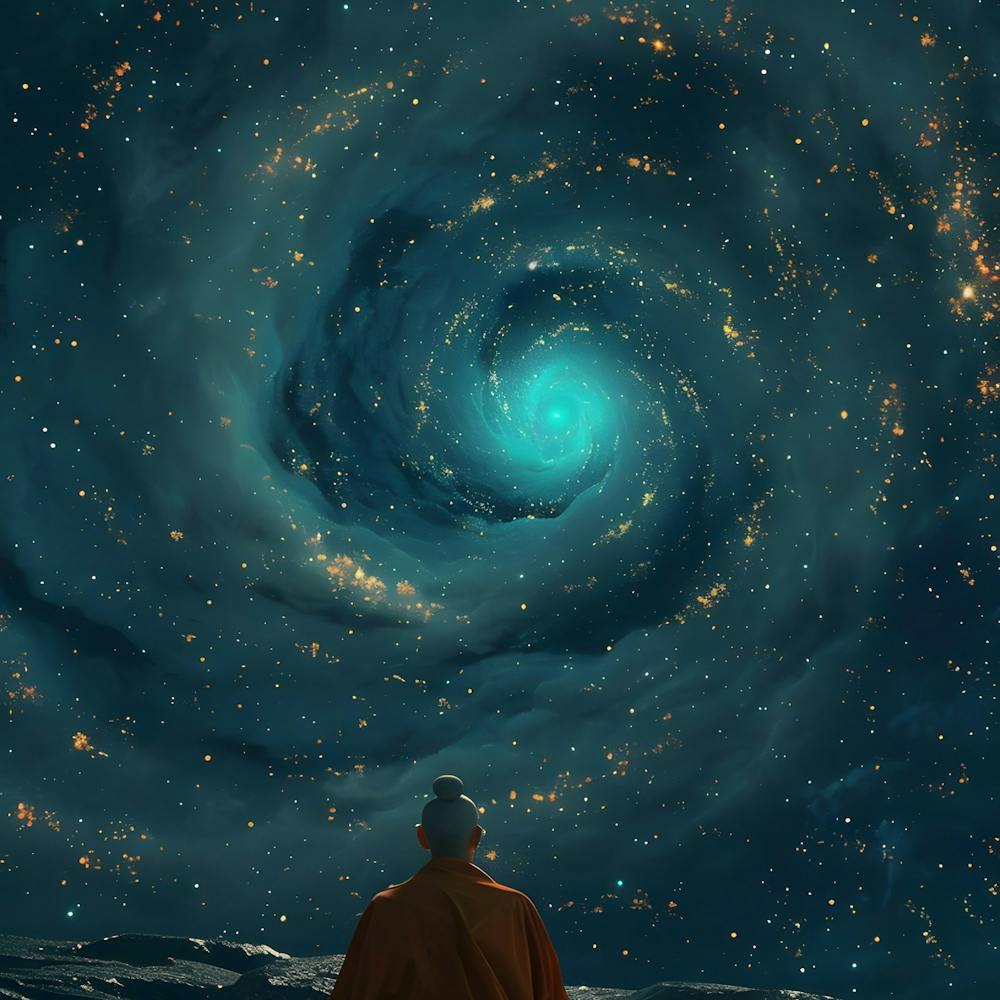Buddhist Monk Looking At The Galaxy