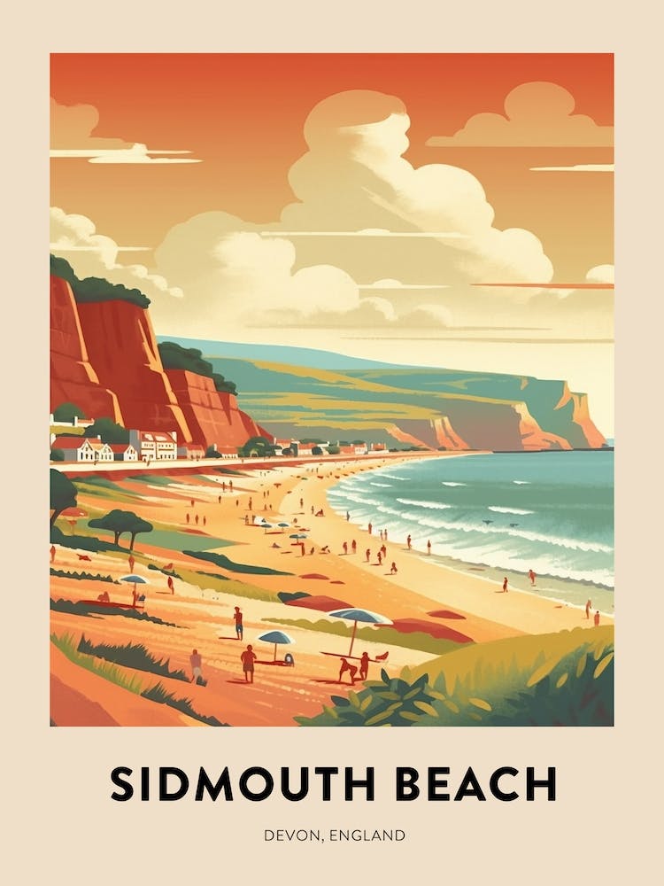 Devon Vintage Travel Poster Sidmouth Beach 2