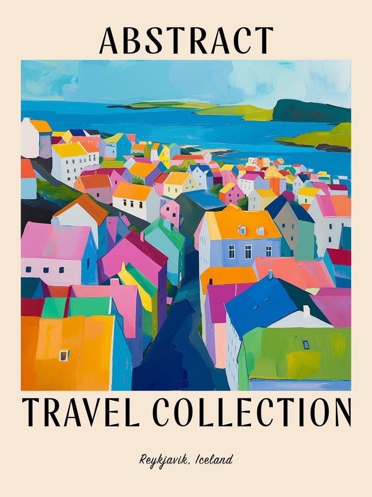 Abstract Travel Collection Poster Reykjavik Iceland 1