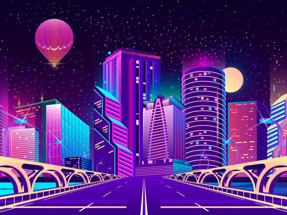 Neon City Background - Synthwave Neon City