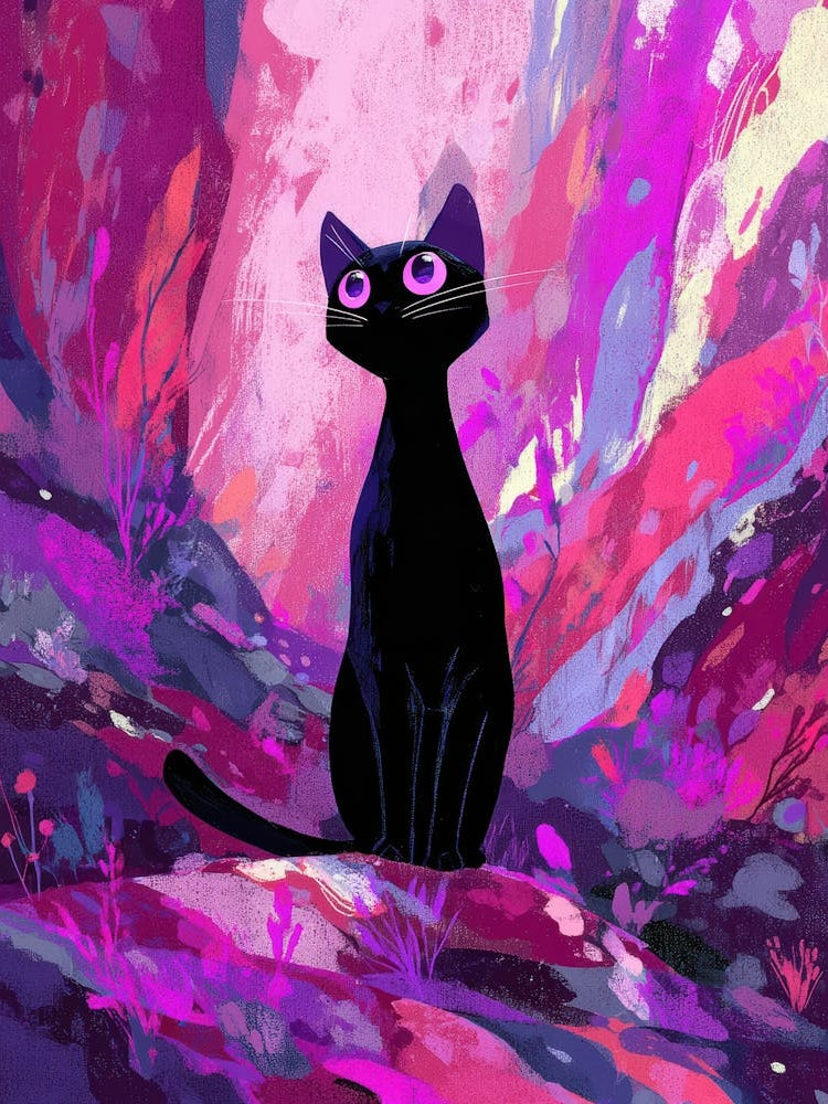 Black Cat In Purple