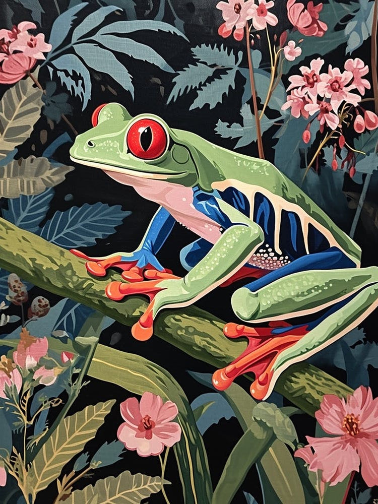 Floral Animal Painting Red Eyed Tree Frog 3