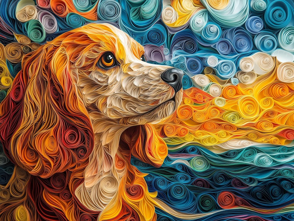 English Cocker Spaniel Paper Quilling Dog Portrait II