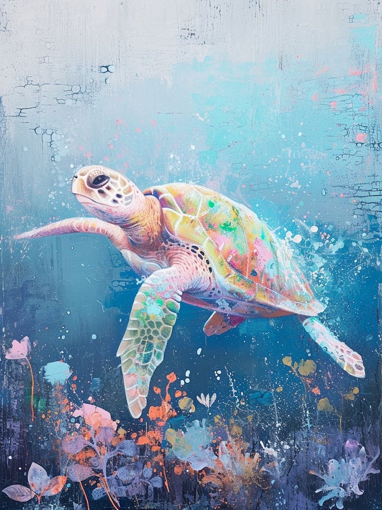Pastel Sea Turtle In The Ocean