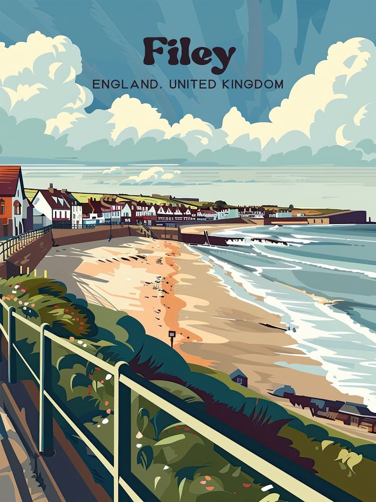Filey England Scandi Travel Art Illustration