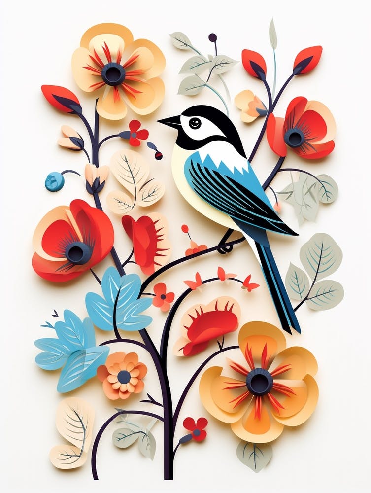 Scandinavian Bird Illustration Carolina Chickadee 4