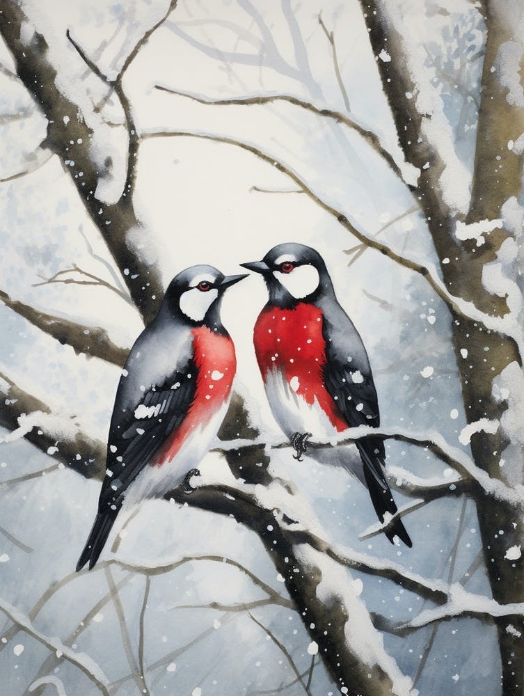 Winter Watercolour Woodpecker 4