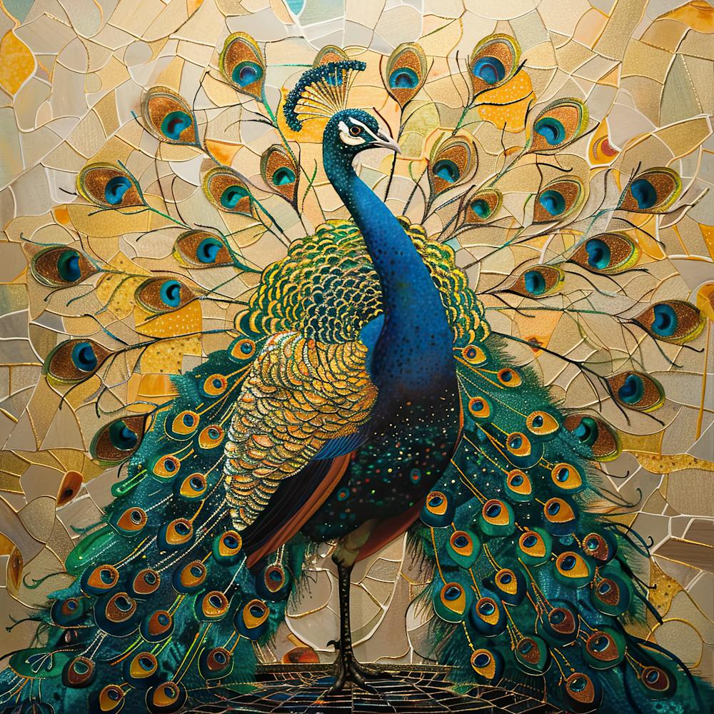 Peacock Mosaic in Style of Gustav Klimt