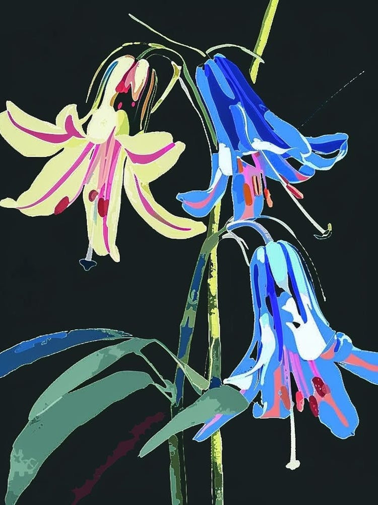 Neon Flowers On Black Bluebell 2