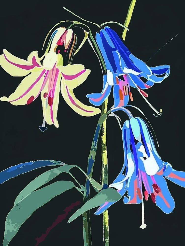 Neon Flowers On Black Bluebell 2