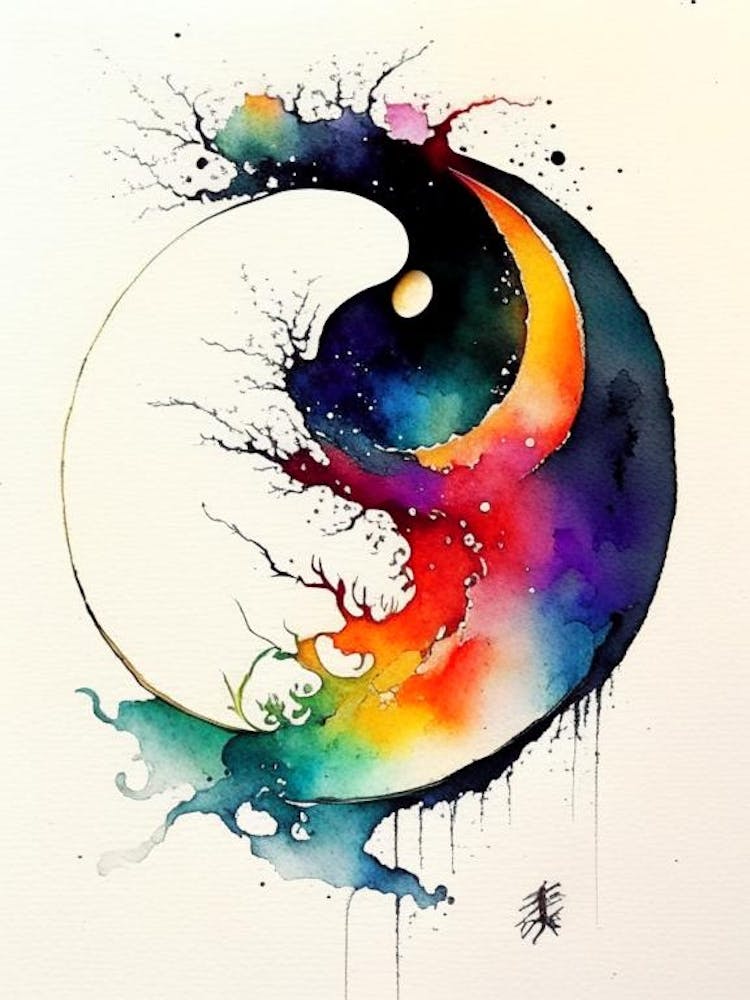 Colourful Yin And Yang Japanese Ink