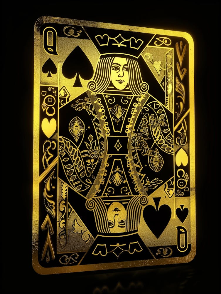Gold And Black Queen Of Hearts Playing Card, Amazing, 80k Uhd