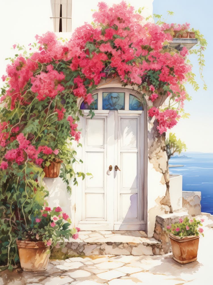 Amalfi, Italy   Mediterranean Doors Watercolour Painting 8
