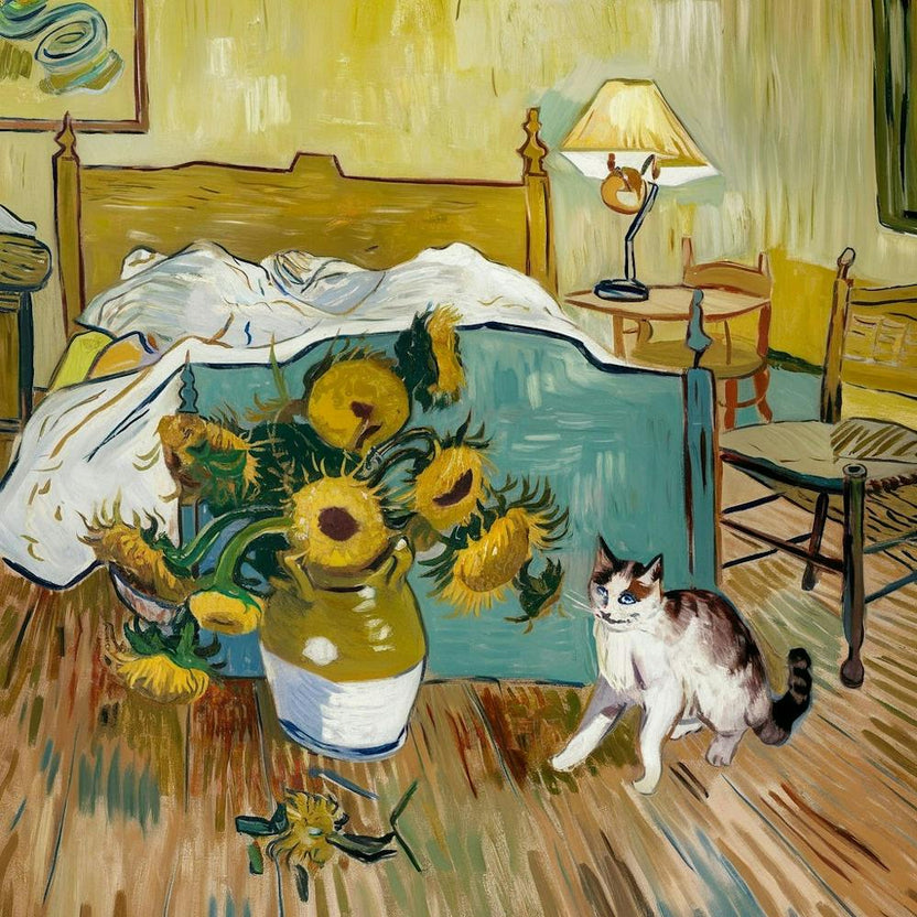 van goth irises with cat and vases Cat In The Bedroom