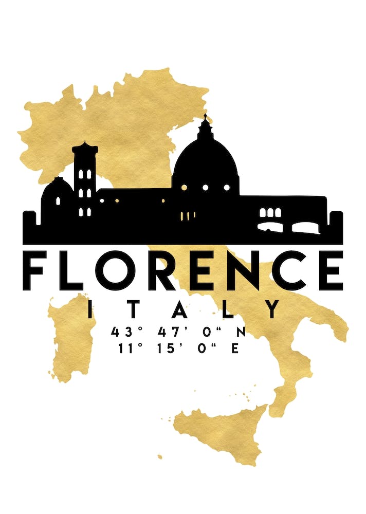 Florence Italy Silhouette City Skyline Map