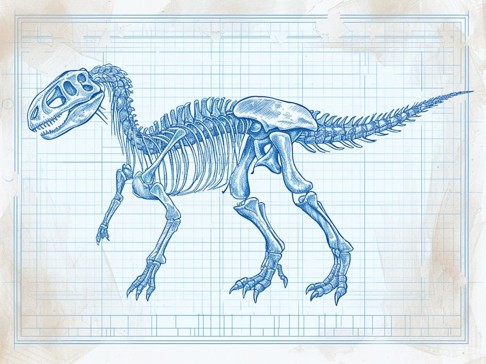 Parasaurolophus Skeleton Hand Drawn Blueprint 2