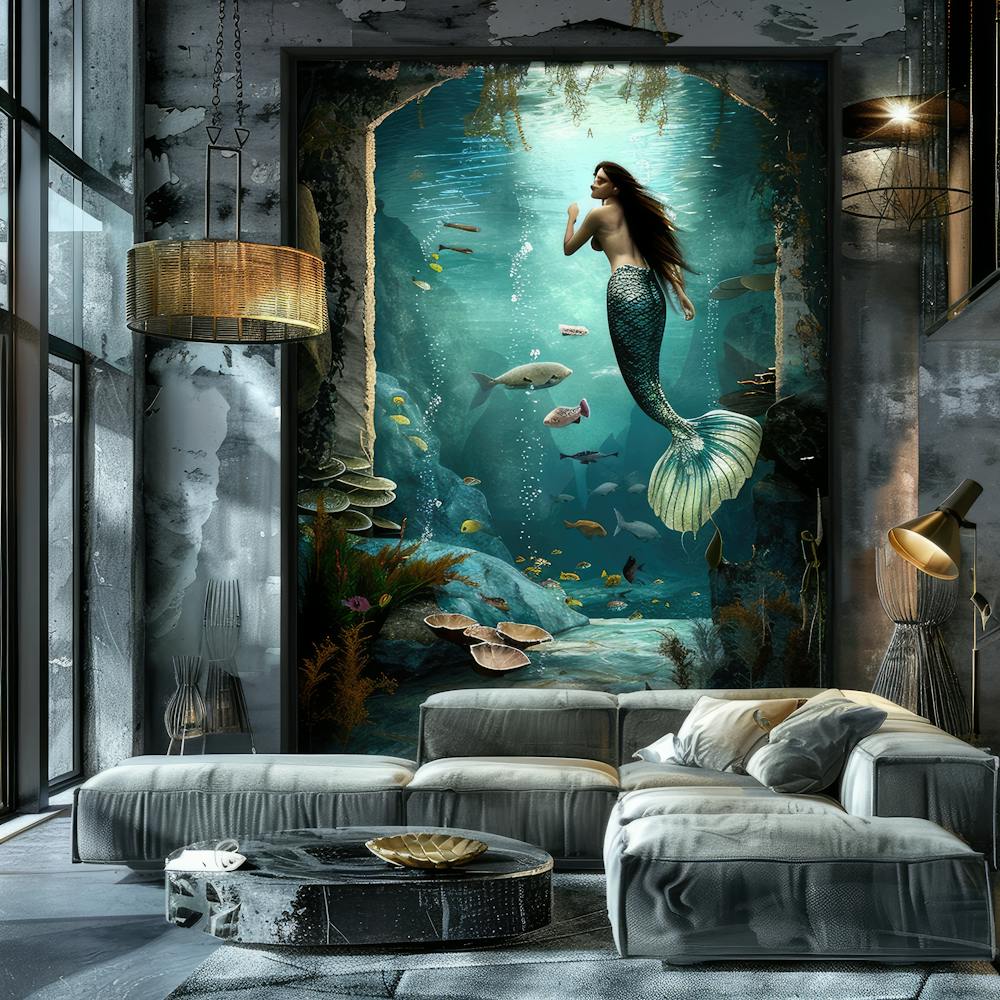 Mermaid in Aquarium, Surreal Fantasy