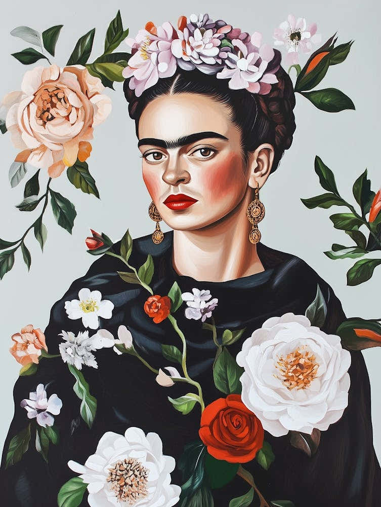 Frida Kahlo Boho Blumen, Selbstportrait Malerei