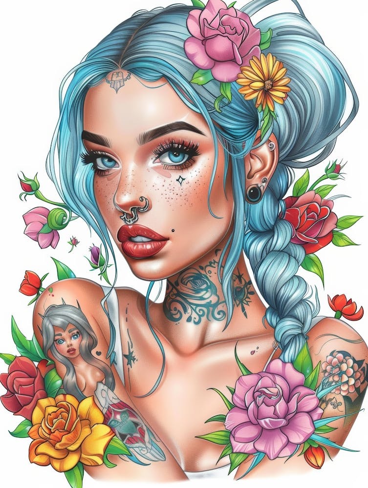 Tattooed Girl With Flowers 1