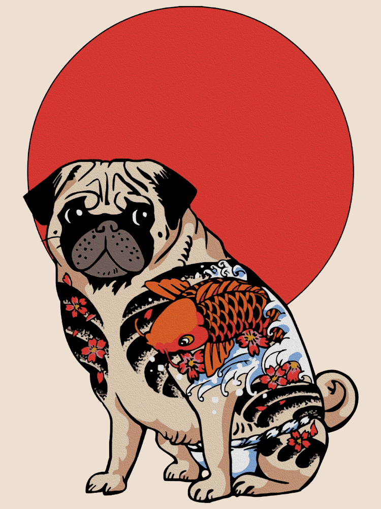 Japanese Tattoo Pug With Koi Art