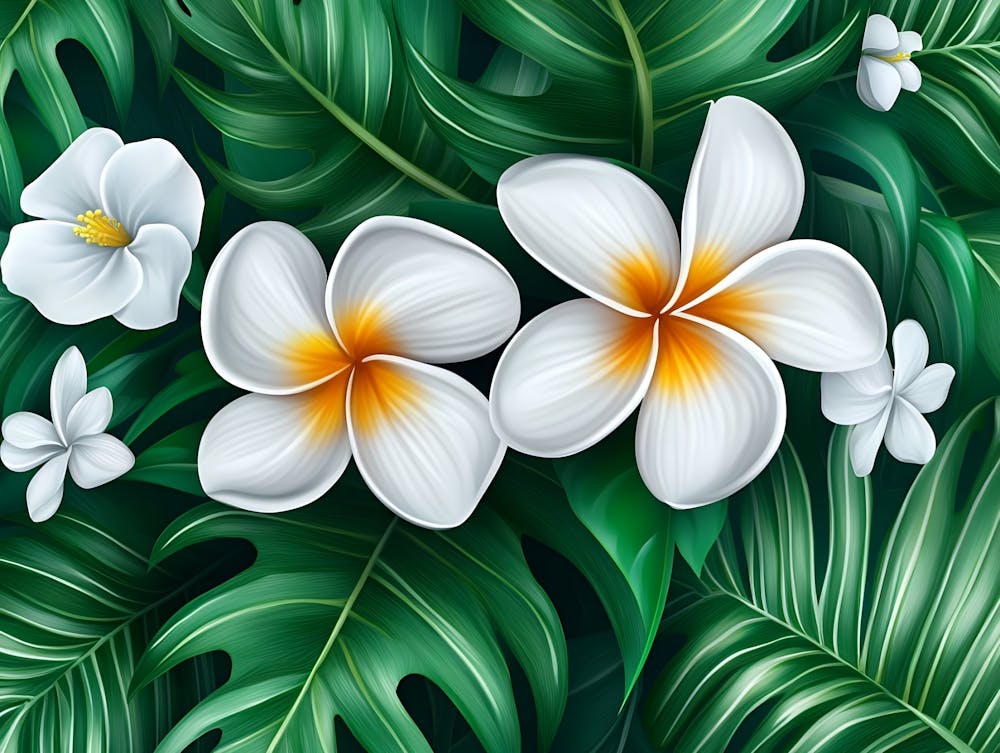 Tropical Leaves And Flowers