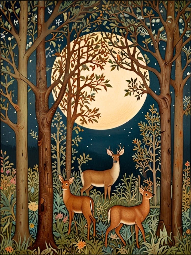 Deer In The Woods William Morris