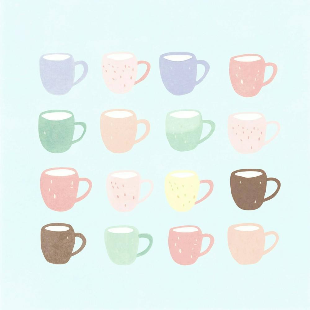 Kaffeeliebe im Pastell, Kaffeetassen in sanften Farb Tönen 1
