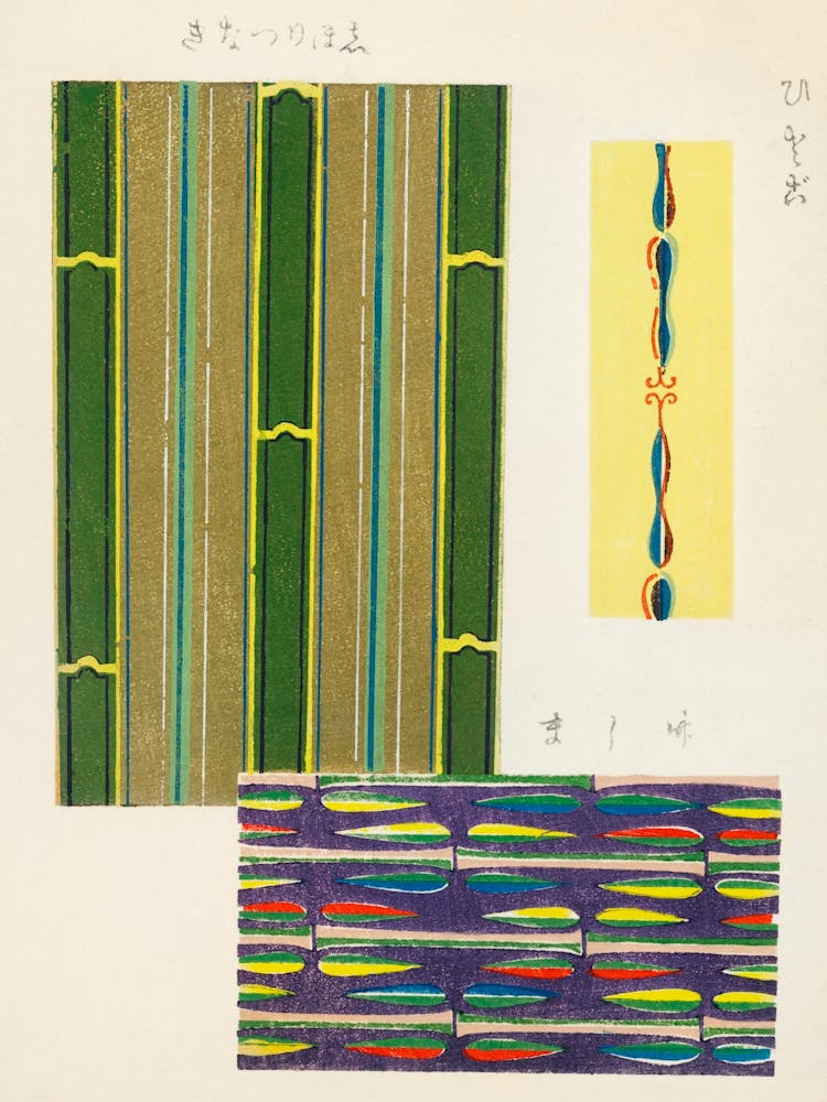 Vintage Ukiyo-e Woodblock Print Of Japanese Textile, Shima Shima, Furuya Korin (203)