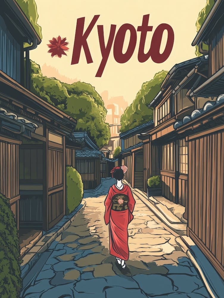 Aihrgdesign A Retro Travel Poster For Kyoto Featuring The Tra 52264e0c 2809 4333 82d4 500030f9e357 2