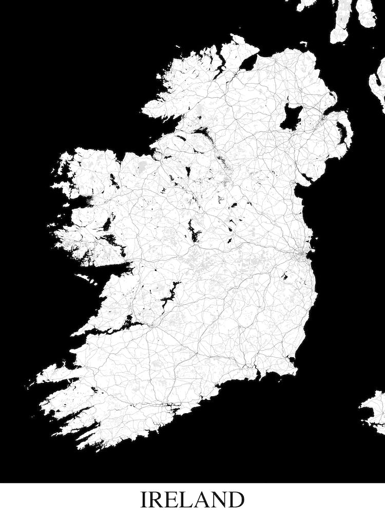Ireland White Black Map