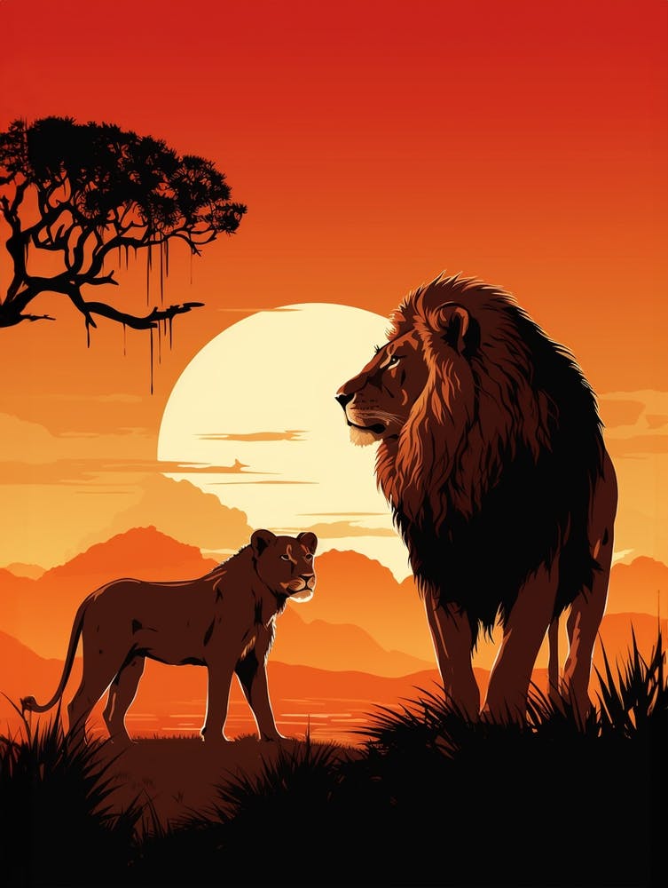 African Lion Sunset Silhouette 4