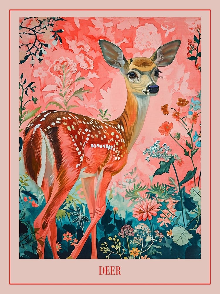 Peinture Animale Florale Cerf 1 Affiche