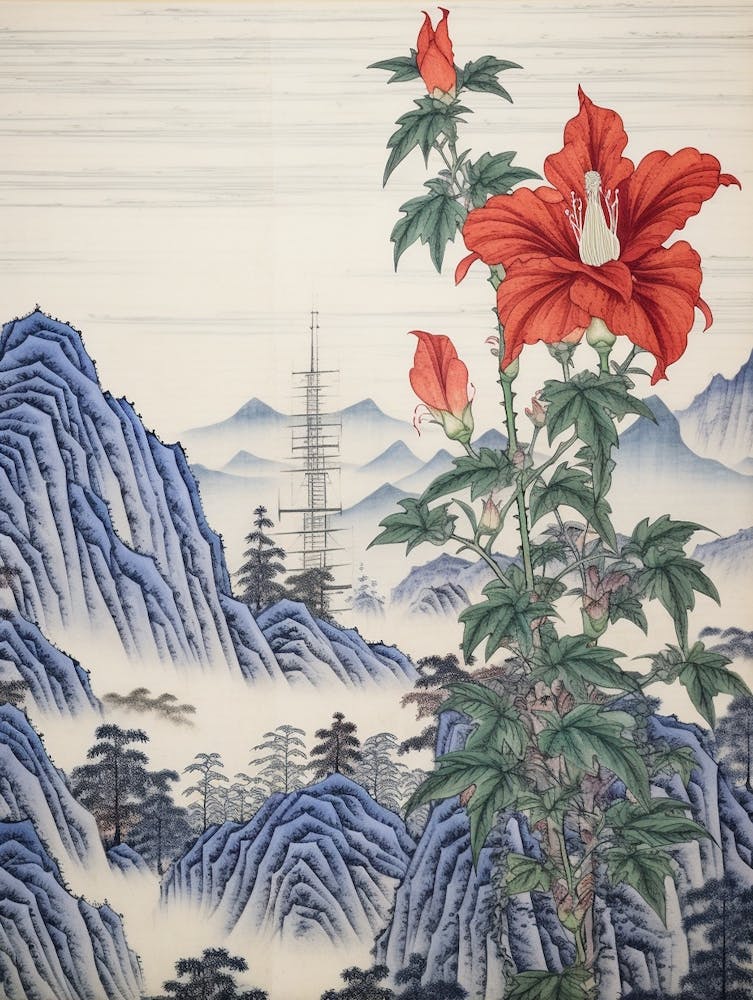 Kikyo Chinese Bellflower 2 Japanese Botanical Illustration