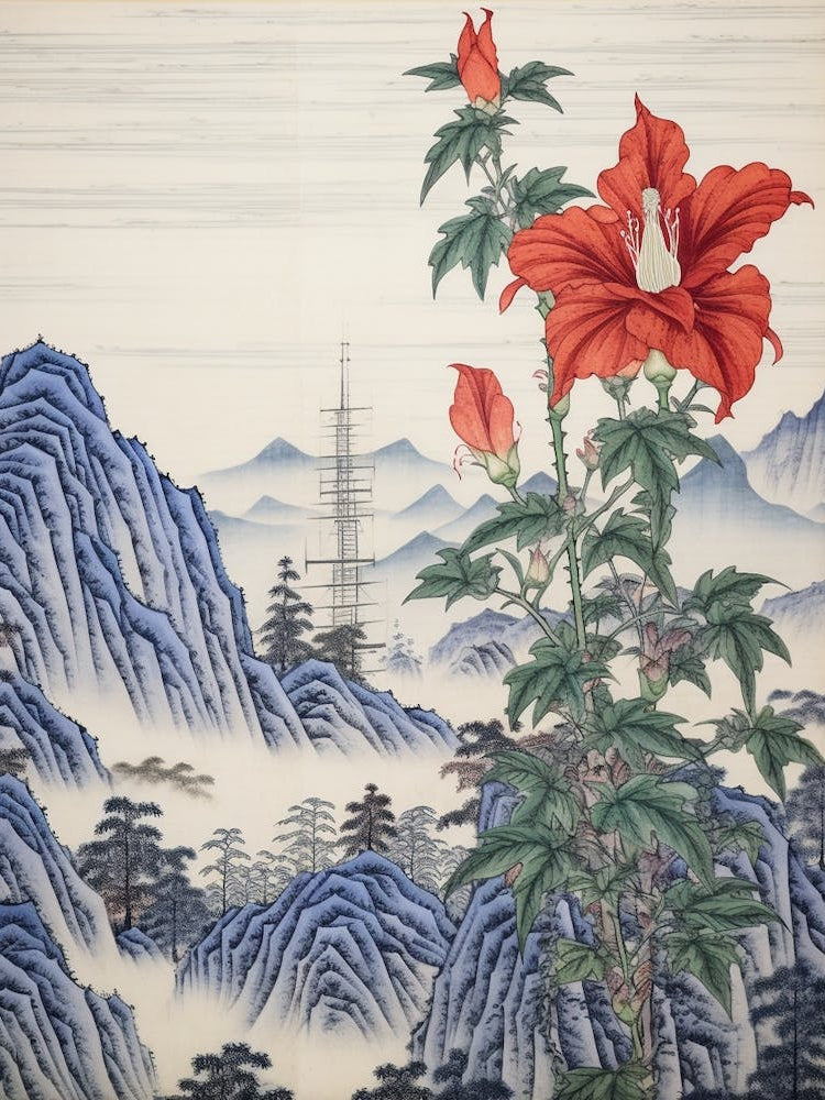 Kikyo Chinese Bellflower 2 Japanese Botanical Illustration