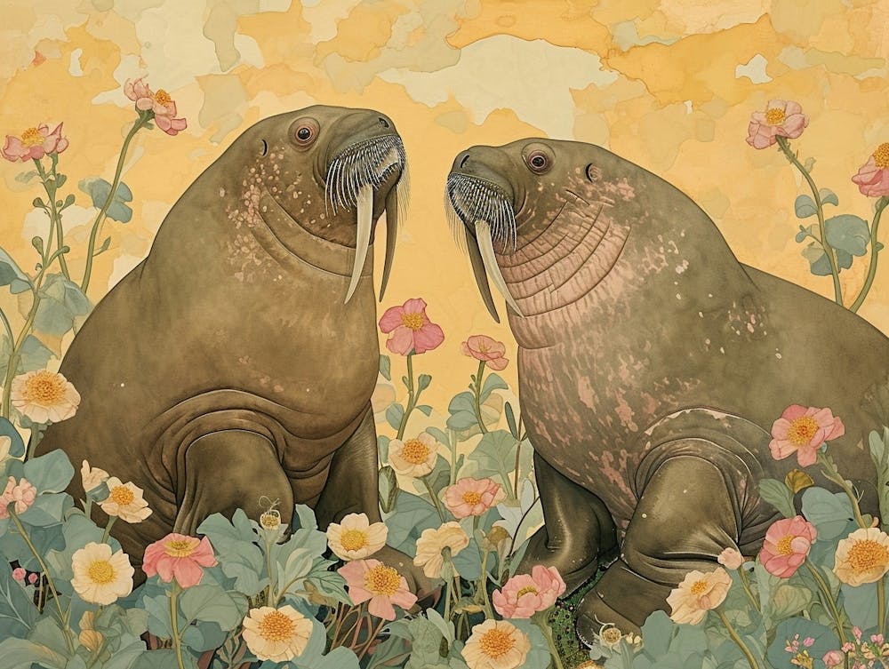 Floral Animal Illustration Walrus 2