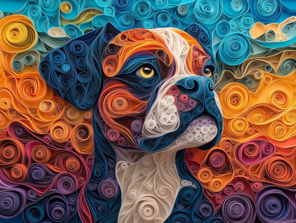 Portrait de Chien Boxer en Quilling de Papier