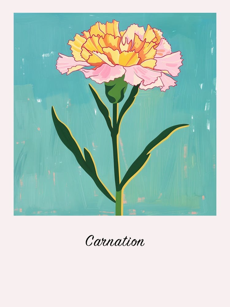 Carnation 4 Square Flower Illustration Poster