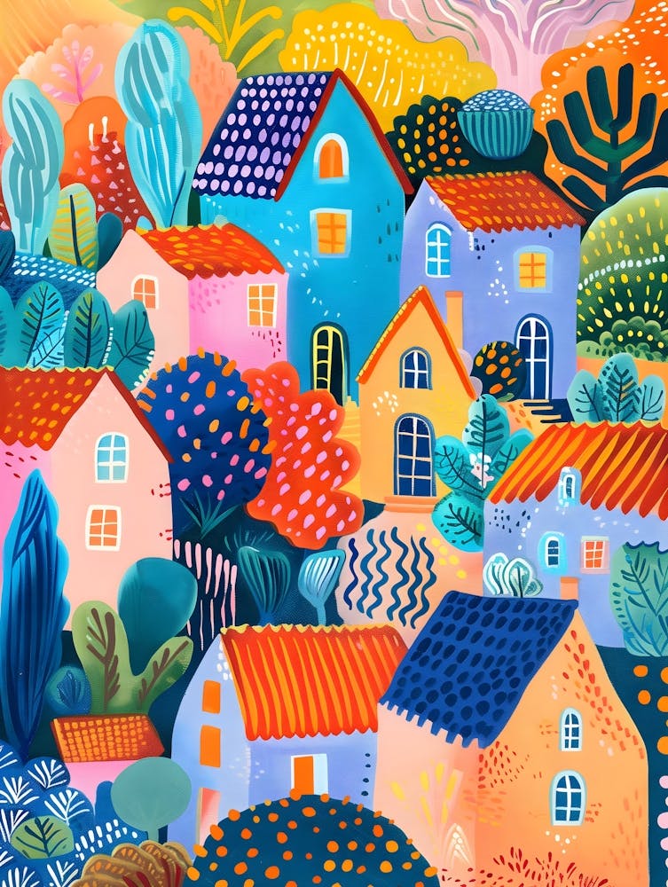 Matisse Inspired, Colorful Houses, Fauvism Style