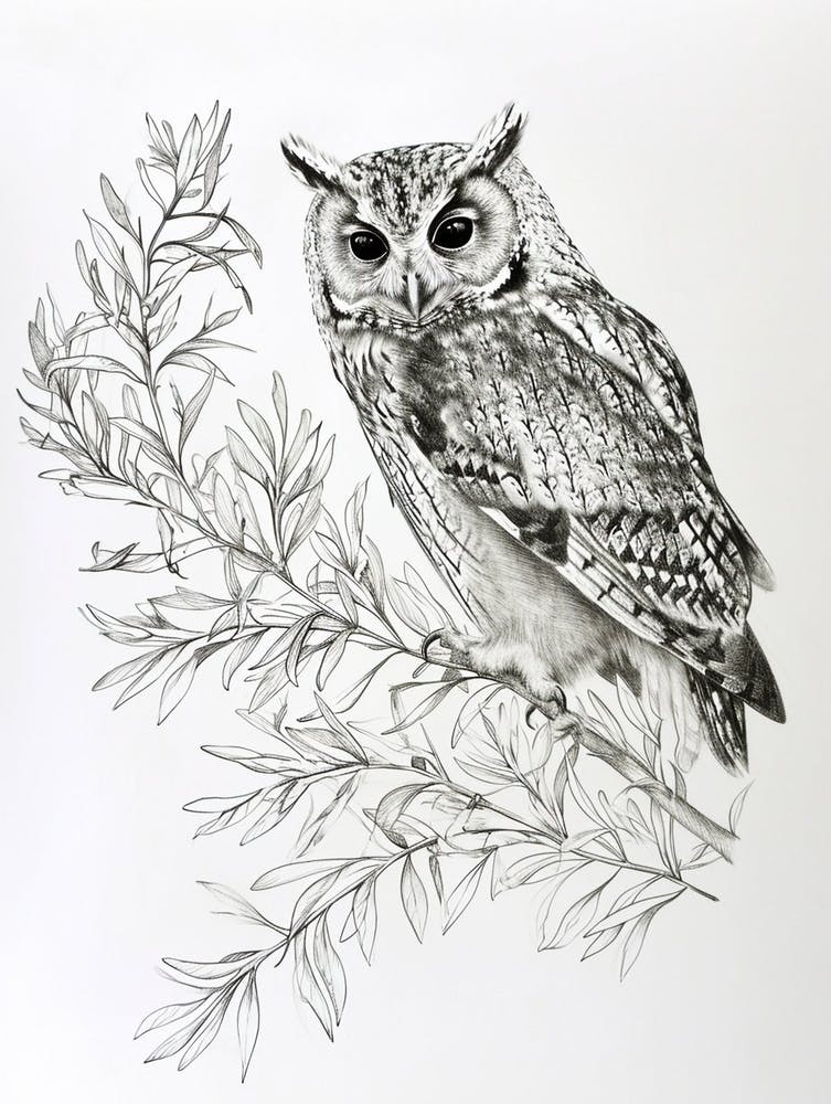 Collared Scops Owl Drawing 3