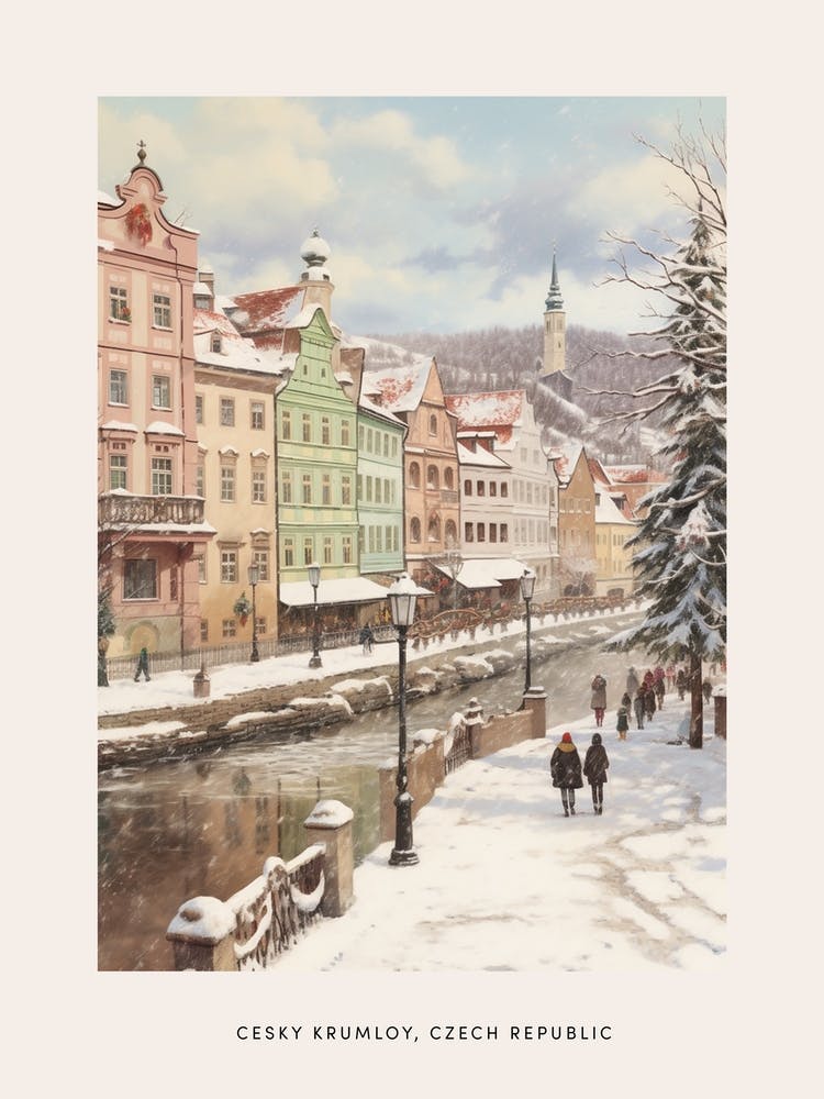 Vintage Winter Poster Cesky Krumloy Tschechische Republik 6