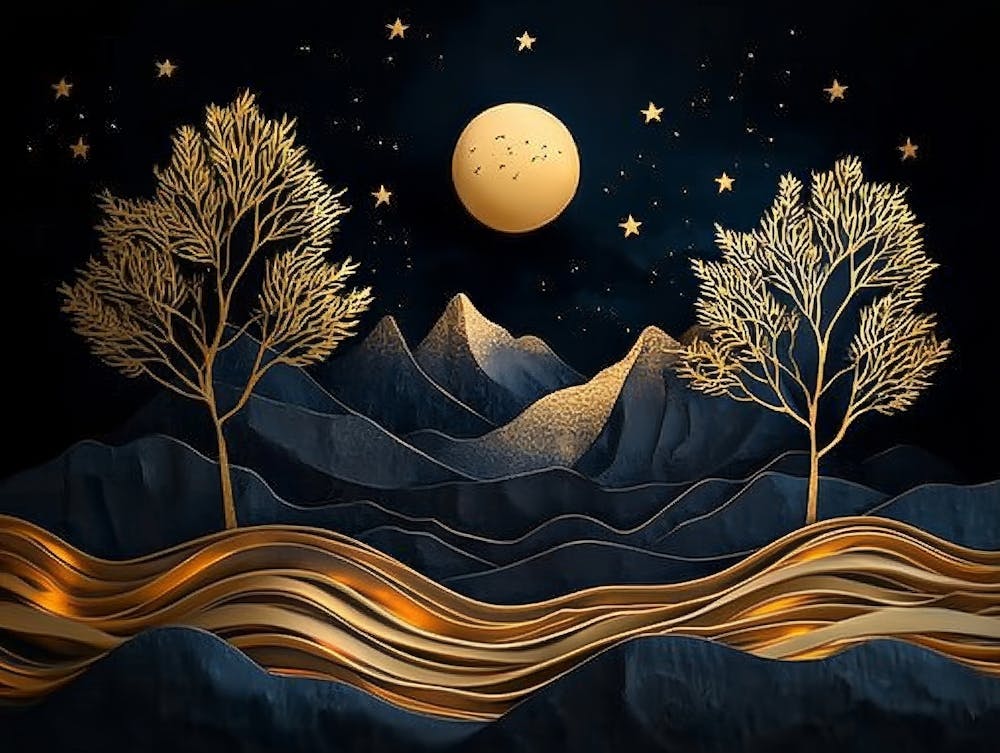 3d Modern Art With Dark Blue And Golden Wave Background 2