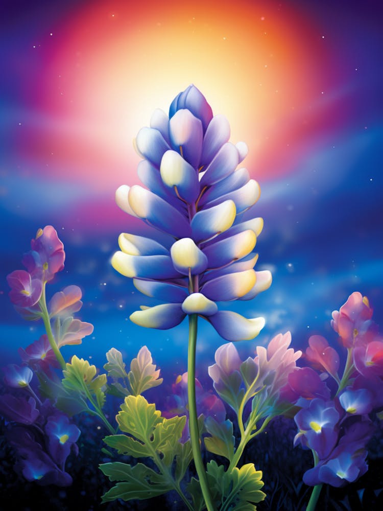 Blue Bonnet Wild Flower With Nothern Lights (2)