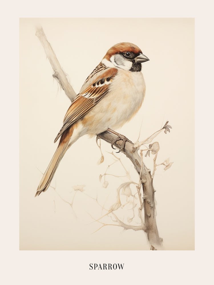 Vintage Bird Drawing Sparrow 3 Poster